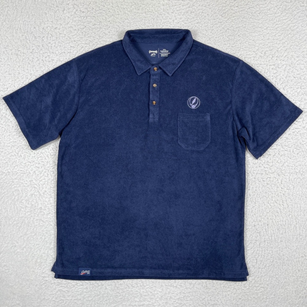 Section 119 Grateful Dead Polo Shirt Mens XXL Navy Terry Cloth Steal Your Face